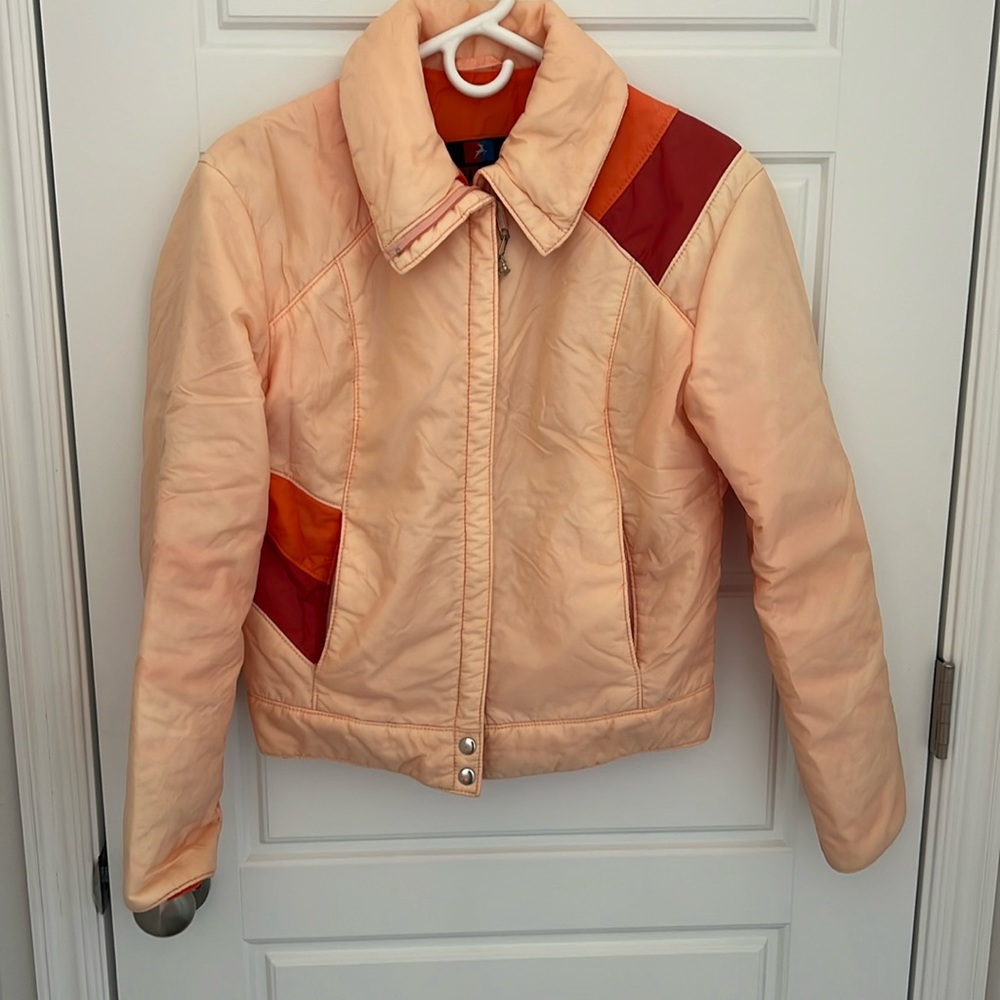 Vintage Women’s Ski Jacket - Peach,Red &Orange Ski Jacket 60’s Puffy